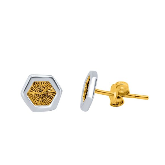 Brilliant Two Tone Sparkling Hexagon Studs Earring - Picture 1 of 3